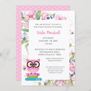 Invitation de Baby shower Floral de Chouette rose
