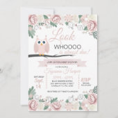 Invitation de Baby shower Floral de Chouette rose (Devant)