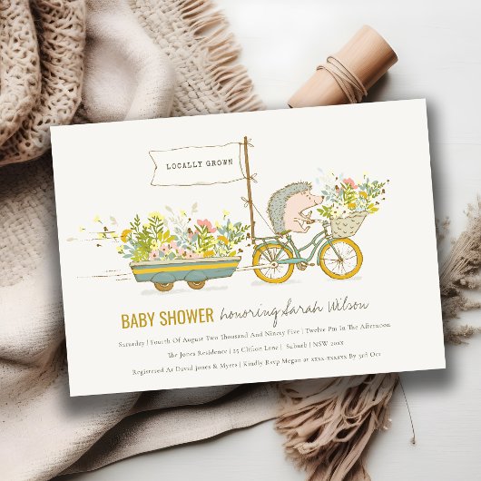 Invitation de Baby shower floral de Hérisson culti