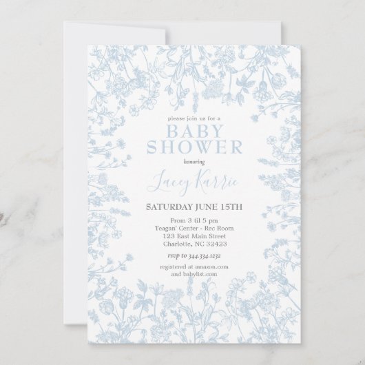 Invitation de Baby shower Floral de la Chinoiserie (Devant)