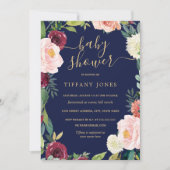 Invitation de Baby shower Floral de la Marine Gold (Devant)