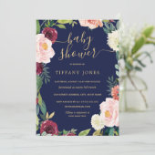 Invitation de Baby shower Floral de la Marine Gold (Debout devant)