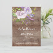 Invitation de Baby shower floral de lavande rustiq (Debout devant)