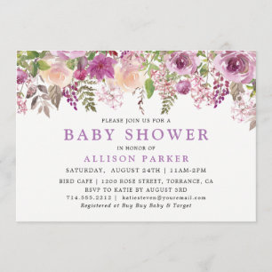 Invitation de Baby shower Floral de lavande violet