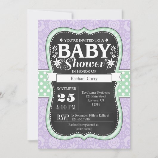 Invitation de Baby shower floral de tableau de bor (Devant)