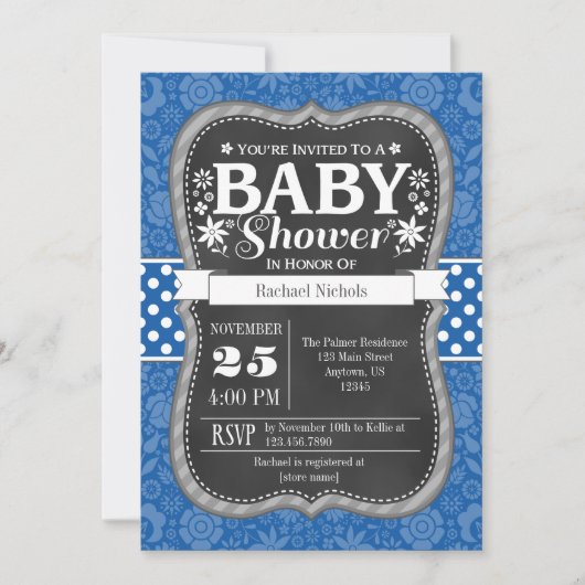 Invitation de Baby shower Floral de tableau noir (Devant)