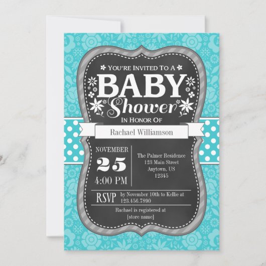 Invitation de Baby shower floral de tableau noir t (Devant)