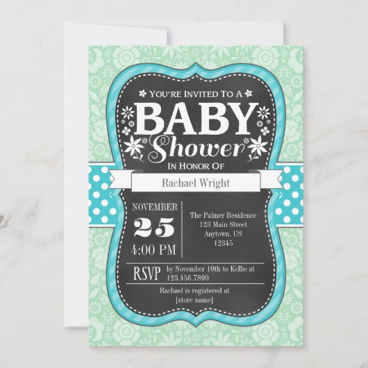 Invitation de Baby shower floral de tableau Turquo (Devant)