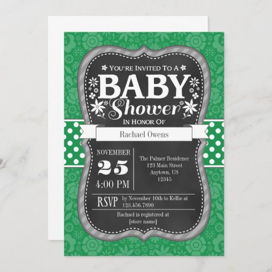 Invitation de Baby shower Floral de tableau vert (Devant / Derrière)