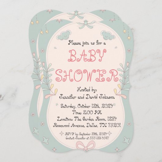Invitation de Baby shower Floral doux (Devant / Derrière)