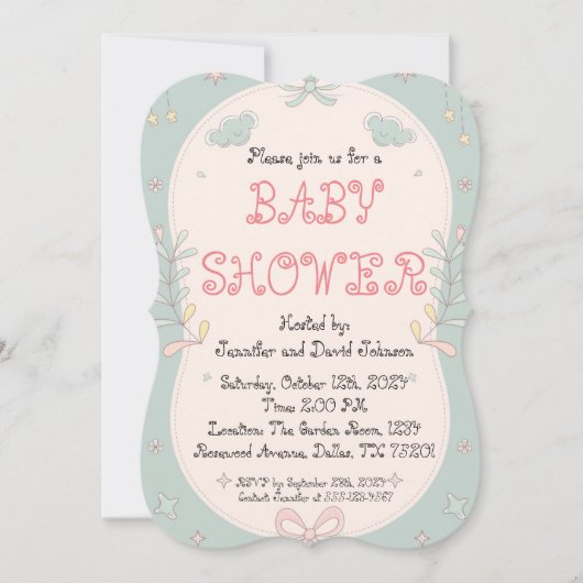 Invitation de Baby shower Floral doux (Devant)