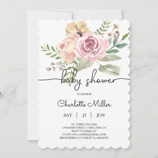 Invitation de Baby shower floral FB10 (Devant)