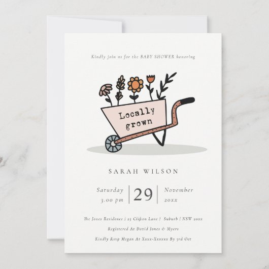 Invitation de Baby shower floral flush à croissanc (Devant)