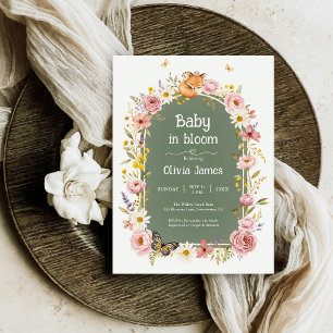 Invitation de Baby Shower Floral Fox Woodland Sage