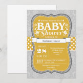 Invitation de Baby shower Floral gris-jaune or (Devant / Derrière)