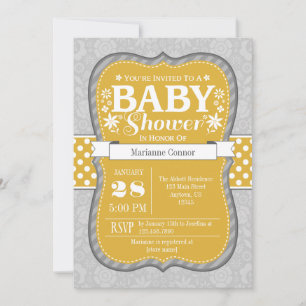 Invitation de Baby shower Floral gris-jaune or
