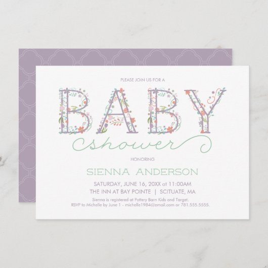 Invitation de Baby shower floral - Invitation pers (Devant / Derrière)