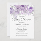 Invitation de Baby shower floral Lavender Purple A (Devant)