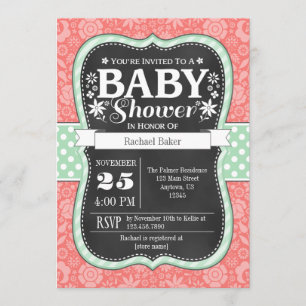 Invitation de Baby shower Floral Mint Chalkboard