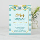 Invitation de Baby shower Floral Mint et Faux (Debout devant)