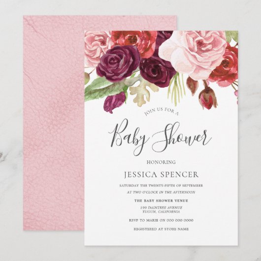 Invitation de Baby shower floral moderne tendance (Devant / Derrière)