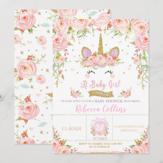 Invitation de Baby shower Floral Pink (Devant / Derrière)