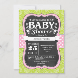 Invitation de Baby shower floral Pink Lime Chalkbo
