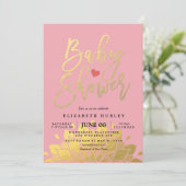 Invitation de Baby shower Floral Pink Or moderne (Debout devant)