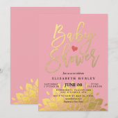 Invitation de Baby shower Floral Pink Or moderne (Devant / Derrière)