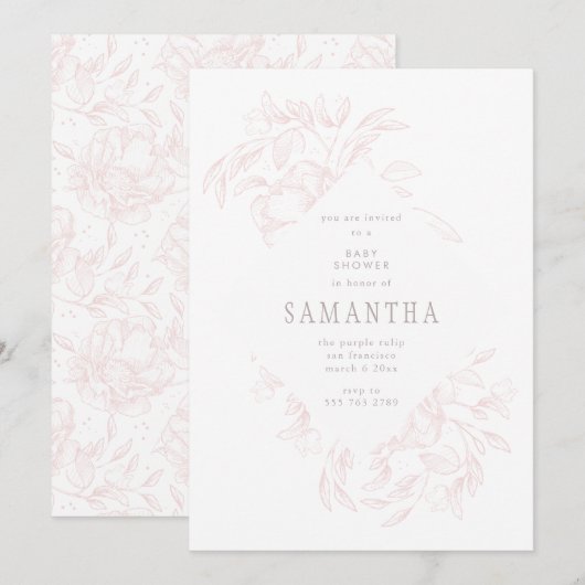 Invitation de Baby shower floral romantique rose (Devant / Derrière)