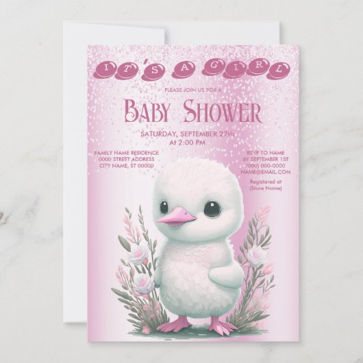 Invitation de Baby shower Floral Rose de Canard bl (Devant)