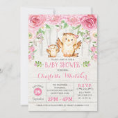 Invitation de Baby shower floral rose de la chouet (Devant)