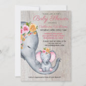 Invitation de Baby shower Floral Rose Eléphant mig (Devant)