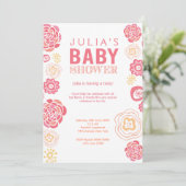 Invitation de Baby shower Floral rose et orange mo (Debout devant)