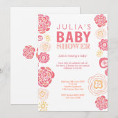 Invitation de Baby shower Floral rose et orange mo (Devant / Derrière)