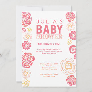 Invitation de Baby shower Floral rose et orange mo
