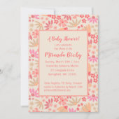 Invitation de Baby shower floral rose et pêche (Devant)