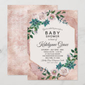 Invitation de Baby shower Floral Rose Rose rose (Devant / Derrière)
