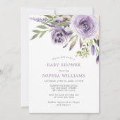 Invitation de Baby shower Floral Rose violet (Devant)