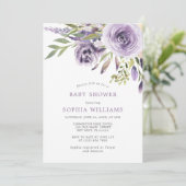 Invitation de Baby shower Floral Rose violet (Debout devant)