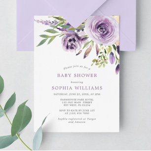 Invitation de Baby shower Floral Rose violet