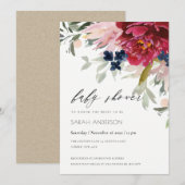 Invitation de Baby shower floral rouge bordeaux (Devant / Derrière)