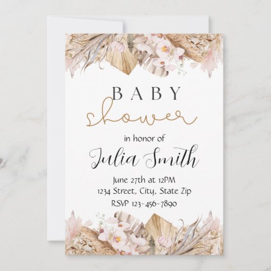 Invitation de Baby shower floral rustique | Boho n (Devant)