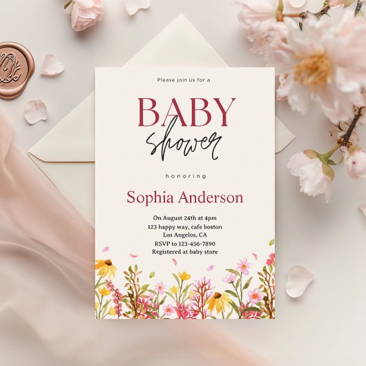 Invitation de Baby shower floral rustique pour fil