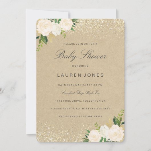 Invitation de Baby shower Floral Rustique Pretty G (Devant)