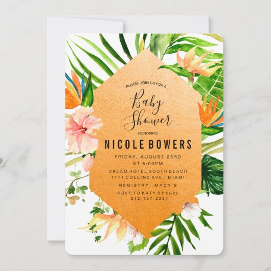 Invitation de Baby shower floral tropical (Devant)
