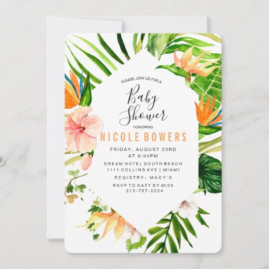 Invitation de Baby shower floral tropical (Devant)