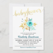 Invitation de Baby shower Floral Turquoise Gold St (Devant)