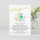 Invitation de Baby shower Floral Turquoise Gold St (Debout devant)