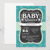 Invitation de Baby shower Floral turquoise Mint Ch (Devant / Derrière)